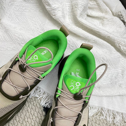 LOEWE 26S CLOUDSOLO SNEAKERS IN OLIVE GREEN AND BEIGE RECYCLED POLYESTER