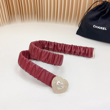 CC ELASTIC 30 MM BELT HEART BUCKLE IN BLOOD RED CALFSKIN GOLD HARDWARE ATTACH RHINSTONES