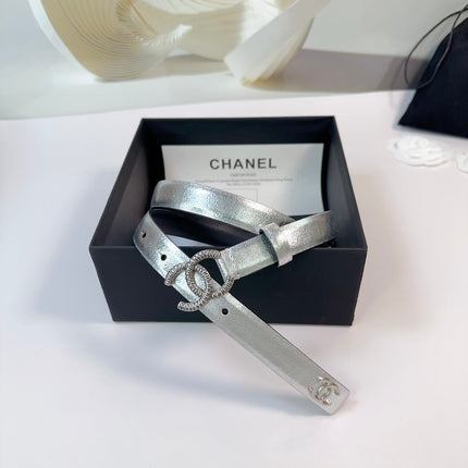 CC BELT 20 MM IN SILVER CALFSKIN WITH SILVER HARDWARE