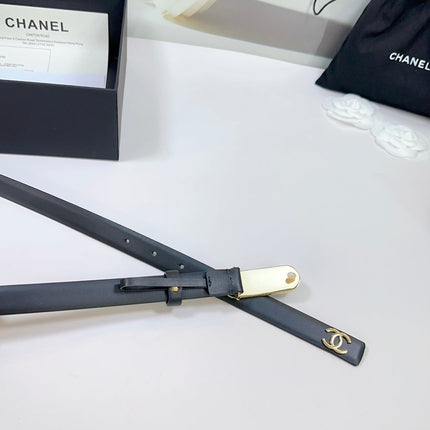 CC BELT 20 MM IN BLACK CALFSKIN WITH GOLD MIX BLACK METAL BUCKLE