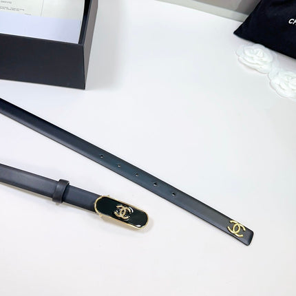 CC BELT 20 MM IN BLACK CALFSKIN WITH GOLD MIX BLACK METAL BUCKLE