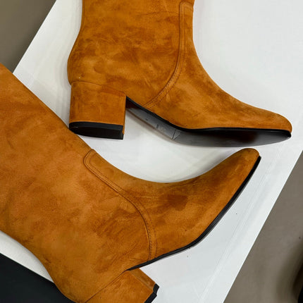 CELINE 26S HIGH-TOP BOOTS IN ORANGE BROWN SUEDE