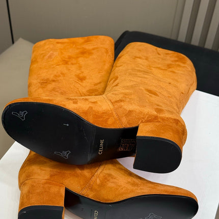 CELINE 26S HIGH-TOP BOOTS IN ORANGE BROWN SUEDE
