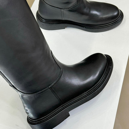 CELINE 26S HIGH-TOP BOOTS IN BLACK CALFSKIN WITH GOLD HARDWARE