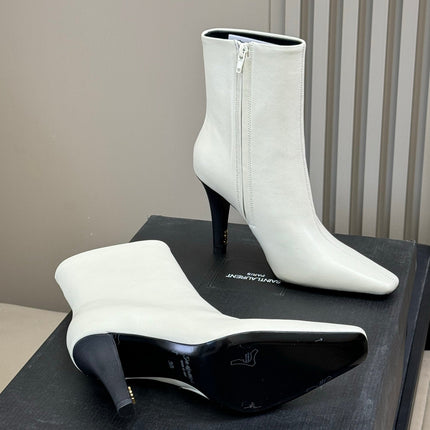 YSL 26S HEELED BOOTS IN WHITE CALFSKIN