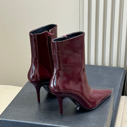 YSL 26S ZIPPERED HEELED BOOTS IN DARK RED SHINY CALFSKIN