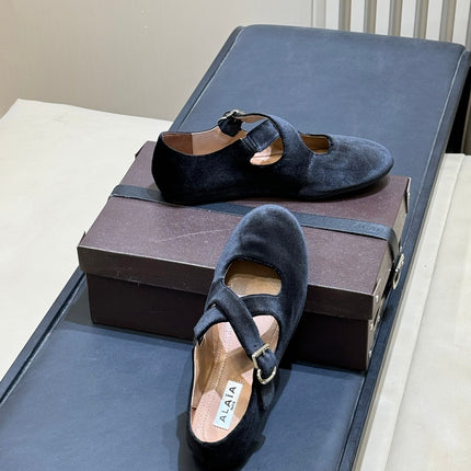 ALAIA 26S MARY JANE BALLET FLATS IN BLACK VELVET