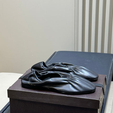 ALAIA 26S KNIT BALLET FLATS IN BLACK LAMBSKIN