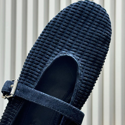 ALAIA 26S KNIT BALLET FLATS IN BLACK SUEDE