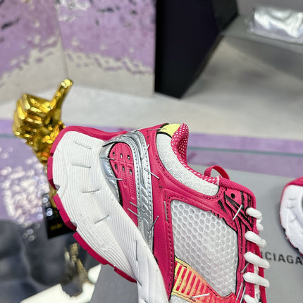 STAPLER SNEAKER IN WHITE, PINK, NEON YELLOW AND SILVER POLYURETHANE AND POLYESTER