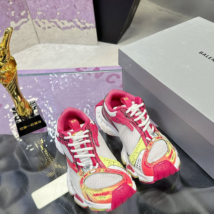 STAPLER SNEAKER IN WHITE, PINK, NEON YELLOW AND SILVER POLYURETHANE AND POLYESTER