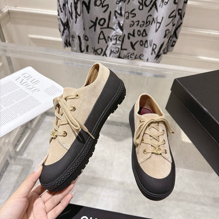CHANEL 26S LACE UP SNEAKERS IN BEIGE SUEDE ROUND TOE