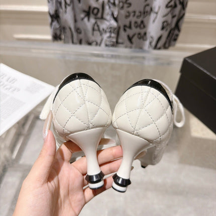 CHANEL 26S HIGH HEEL ANKLE BOOTS 70 MM IN WHITE LAMBSKIN AND BLACK PATENT CALFSKIN