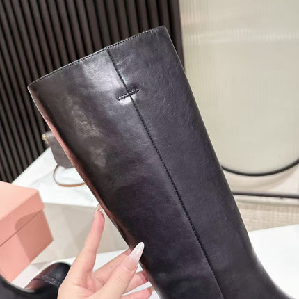 MIUMIU 26S HIGH-ANKLE BOOTS 50MM IN BLACK GLOSSY CALFSKIN