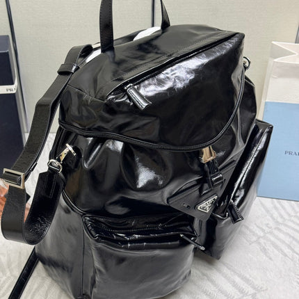 PRADA 25S BACKPACK 45 IN BLACK GLOSSY CALFSKIN SILVER HARDWARE
