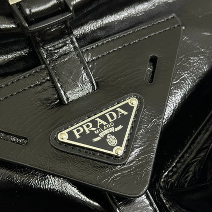 PRADA 25S BACKPACK 45 IN BLACK GLOSSY CALFSKIN SILVER HARDWARE