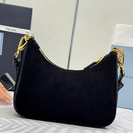 PRADA 25S MINI HOBO BAG 23 IN BLACK VELVET GOLD HARDWARE