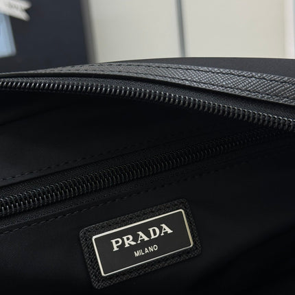 PRADA 25S MEDIUM CLUTCH BAG 26 IN BLACK NYLON SILVER HARDWARE