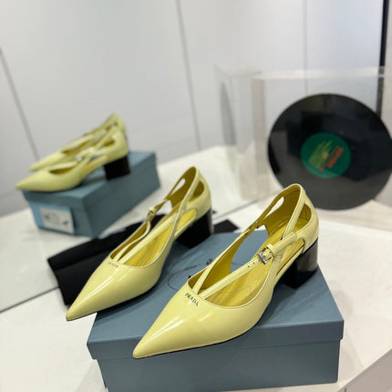 PRA STRAP CUT-OUT PUMPS PASTEL YELLOW CALFSKIN