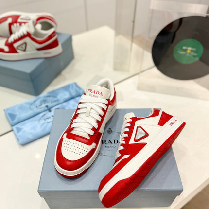 PRA DOWNTOWN PERFORATED SNEAKERS WHITE AND RED CALFSKIN