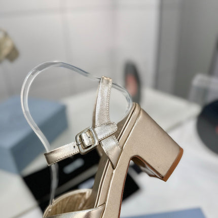 PRADA 26S HEELED SANDALS 70MM IN GOLD CALFSKIN