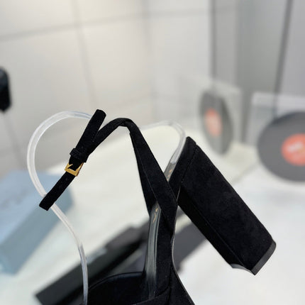 PRADA 26S HEELED SANDALS 115MM IN BLACK SUEDE