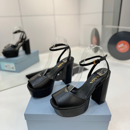 PRADA 26S HEELED SANDALS 115MM IN BLACK CALFSKIN