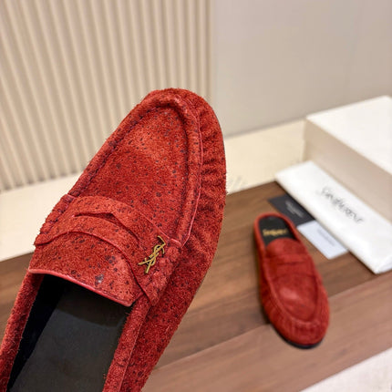 YSL 26S LOAFER MULES IN BRICK RED SUEDE