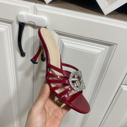 GUCCI 26S HEELED SANDALS 85 MM IN DARK RED CALFSKIN WITH CRYSTAL
