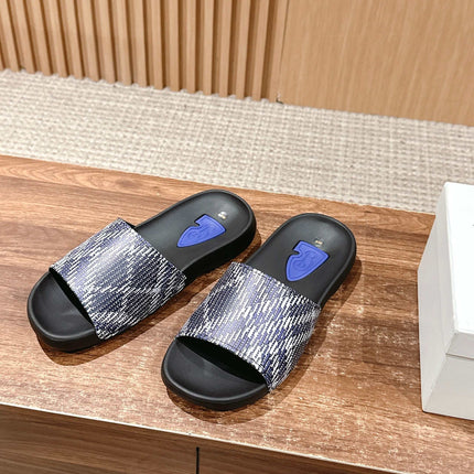 BURBERRY 26S SLIDE SANDALS IN BLACK AND BLUE CALFSKIN