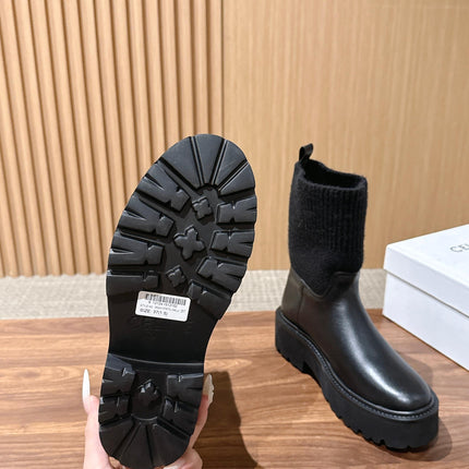 CELINE 26S MID CALF BOOTS 45 MM IN BLACK CALFSKIN AND KNIT SOCK
