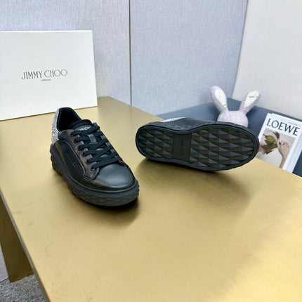 JIMMY CHOO 26S SNEAKERS IN BLACK LEATHER CRYSTAL-EMBELLISHED STYLE 2