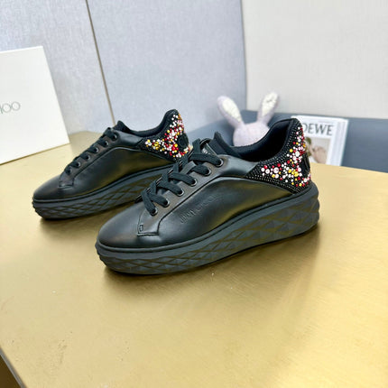 JIMMY CHOO 26S SNEAKERS IN BLACK LEATHER WITH MULTICOLOR CRYSTAL-EMBELLISHED