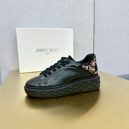 JIMMY CHOO 26S SNEAKERS IN BLACK LEATHER WITH MULTICOLOR CRYSTAL-EMBELLISHED