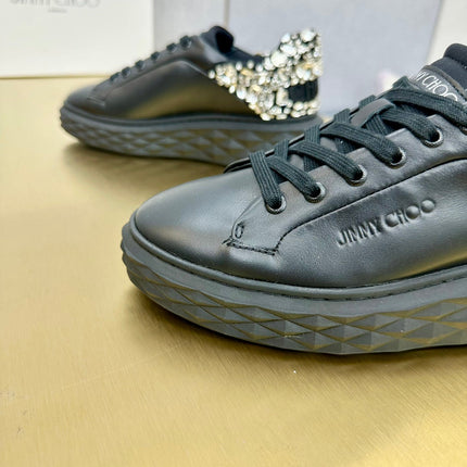 JIMMY CHOO 26S SNEAKERS IN BLACK LEATHER CRYSTAL-EMBELLISHED