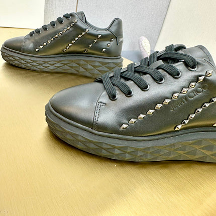 JIMMY CHOO 26S SNEAKERS IN BLACK LEATHER WITH METAL STUDS