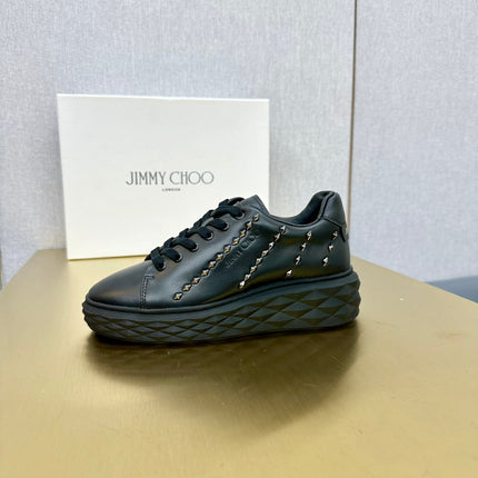 JIMMY CHOO 26S SNEAKERS IN BLACK LEATHER WITH METAL STUDS