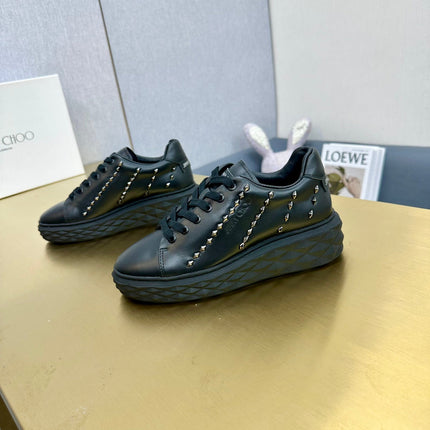 JIMMY CHOO 26S SNEAKERS IN BLACK LEATHER WITH METAL STUDS