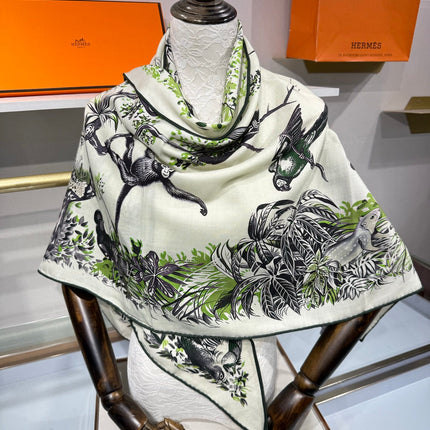 HERMES 26S SCARF 135 IN SILK AND CASHMERE 492355
