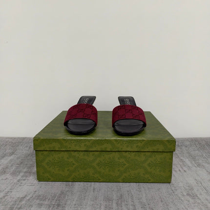 GUCCI 26S MULE SANDALS 55MM IN DARK RED GG CANVAS