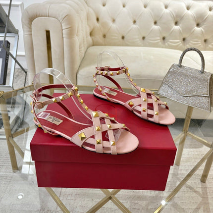 VALENTINO 26S SANDALS IN NUDE PINK CALFSKIN WITH STUD-EMBELLISHED