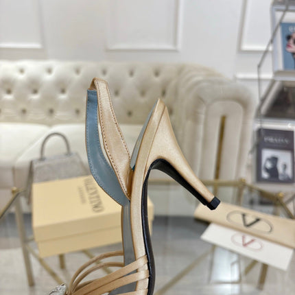 VALENTINO 26S HEEL SANDALS 80 MM IN CHAMPAGNE SATIN