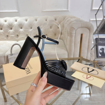 VALENTINO 26S PLATFORM SANDALS 110 MM IN BLACK AND BLUE CALFSKIN