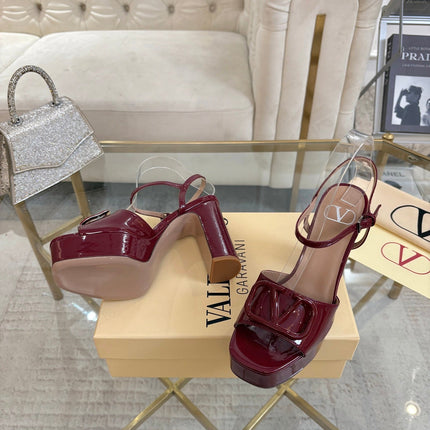VALENTINO 26S PLATFORM SANDALS 110 MM IN DARK RED GLOSSY CALFSKIN
