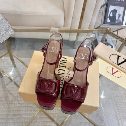 VALENTINO 26S PLATFORM SANDALS 110 MM IN DARK RED GLOSSY CALFSKIN