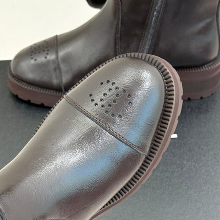 CHANEL 26S MID CALF BOOTS 45MM IN DARK BROWN SMOOTH CALFSKIN WITH PERFORATED CC LOGO CAP TOE