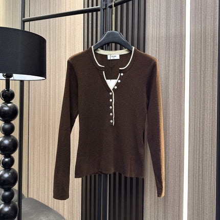 CELINE 26S TRIM HENLEY KNIT TOP 737