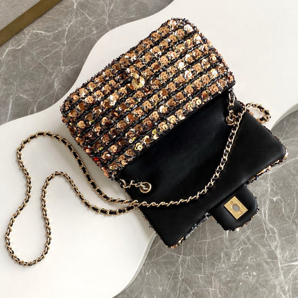 CHANEL 26S CLASSIC FLAP BAG 21 IN BLACK MIX BRONZE GOLD SEQUINS
