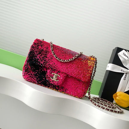 CHANEL 26S CLASSIC FLAP BAG 21 IN MULTICOLOR PINK SEQUINS
