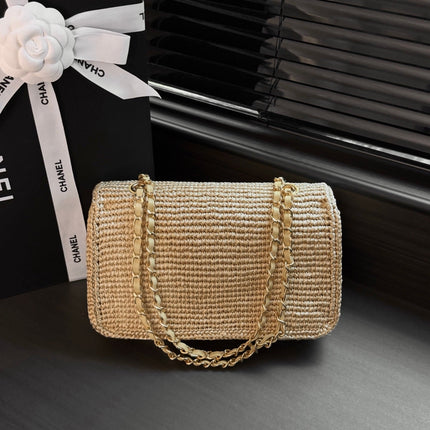 CHANEL 26S FLAP BAG 25 IN BEIGE RAFFIA